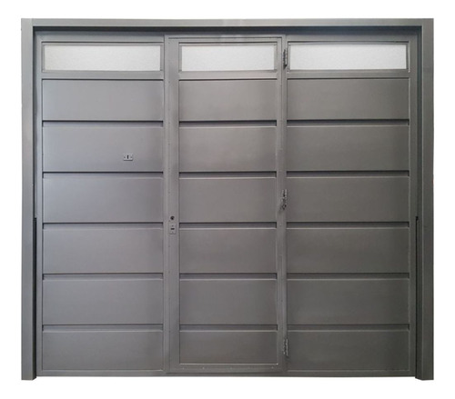 Porton Garage Chapa Con Puerta Y Postigo 255 X 205 Manual Gris Oscuro