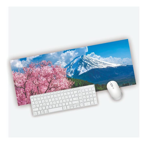 Mouse Pad Grande Gamer Montanha Fuji Flores 70x28cm