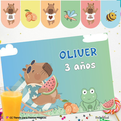 Kit Imprimible Personalizado Capybara Carpincho Niño Cumple
