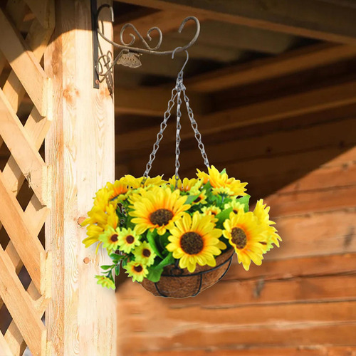 Cesta Colgante Artificial Flores Girasoles De Seda