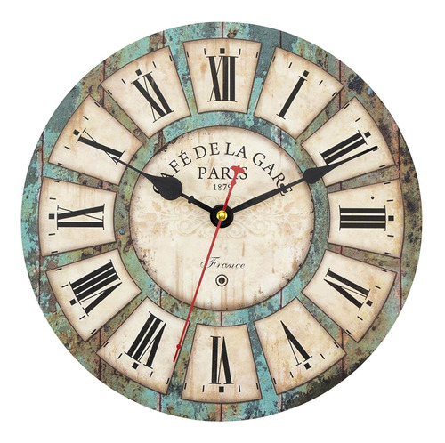 Reloj De Pared De Madera Vintage Silencioso De 12 Pulga...