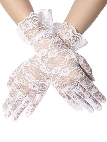 Satinior Guantes De Encaje Para Dama Guantes Cortos Elegante