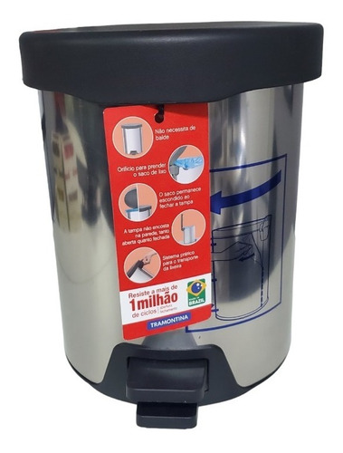 Tacho Cesto C/pedal Acero Inox 5 Lt Tramontina