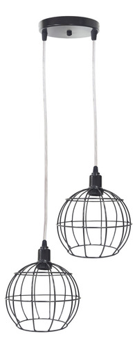 Pendente Aramado Duplo Globo Lustre Retrô Cabo Cristal Preto