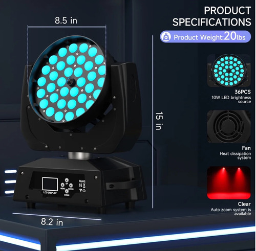 Luces Para Escenarios Y Dj Cabezal Móvil Zoom Wash 36x10w