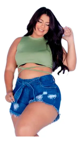 Shorts jeans plus size cintura alta 2025