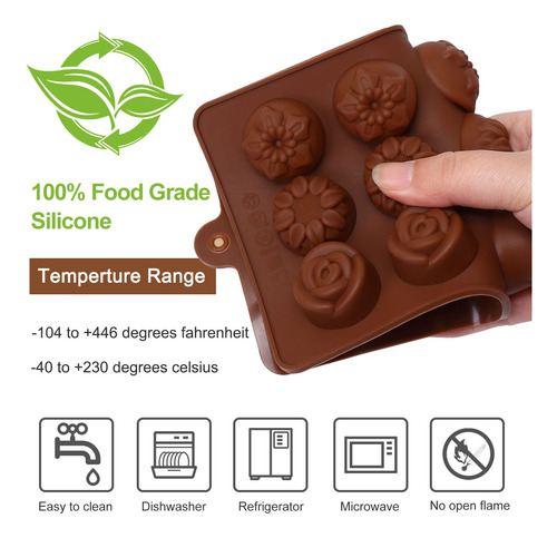 Paquete De 4 Moldes De Silicona Para Chocolate Flor
