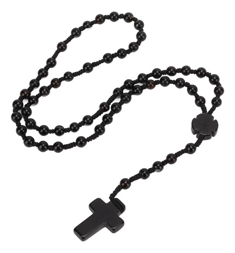 Collar Con Forma De Rosario De Obsidiana, Color Negro, Pulid