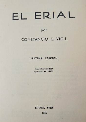 Libro El Erial De Constancio C.vigil Año 1935-7ma.edicion (Usado)