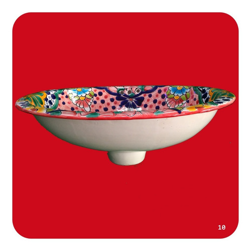 Imagen 2 de 3 de Lavabo Chico Color De Cerámica Tipo Talavera 40x30x14 Cm M10