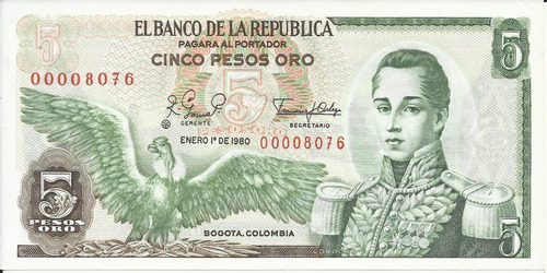 Colombia Reposición 5 Pesos 1 Enero 1980