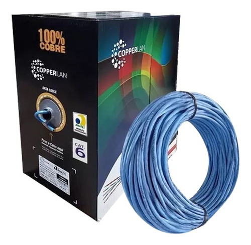 Caixa De Cabo Rede Cat6 Blindado 100 Metros 100% Cobre Cor Azul