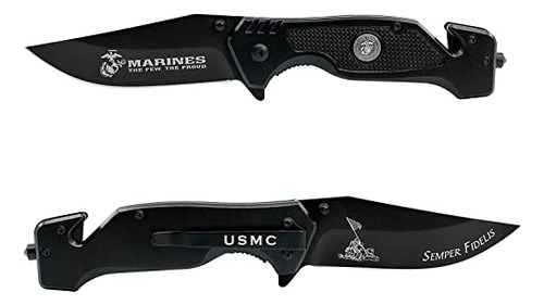 Cuchillo Táctico De Élite Plegable Black Stealth Marine Co