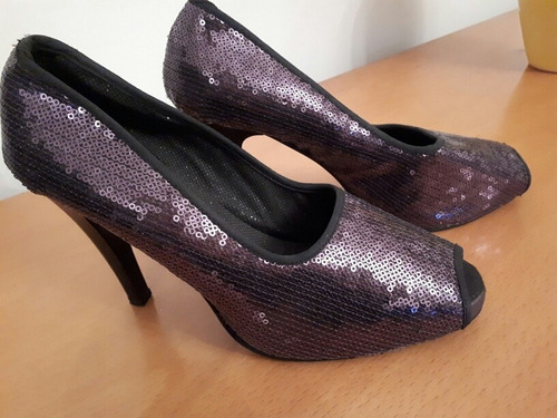 Tacones Plataforma Clasico Despuntado Lentejuelas Violeta