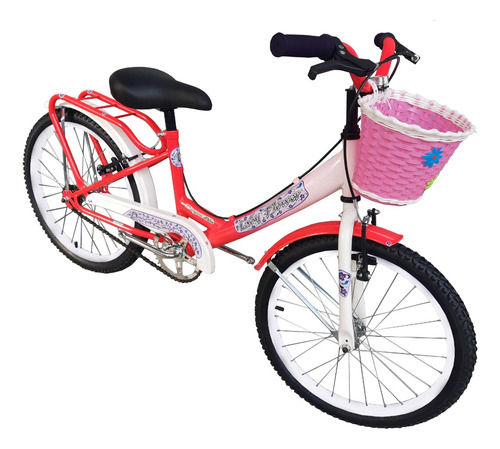 Bicicleta Playera Infantil Danger Paseo Lady Flowers R20 1v Frenos V-brake Color Rojo/blanco Con Pie De Apoyo  