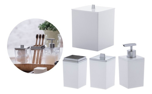 Kit Banheiro Lavabo C/ Lixeira Porta Sabonete/escova/algodão