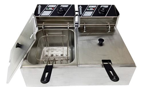 Fritadeira Elétrica Inox Cuba Dupla Funda C/ Tampa Total 14l