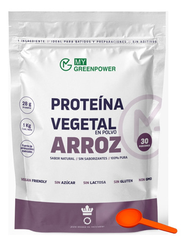 Proteina Arroz Aislada Vegan 1 Kg My Green. Sin Azucar