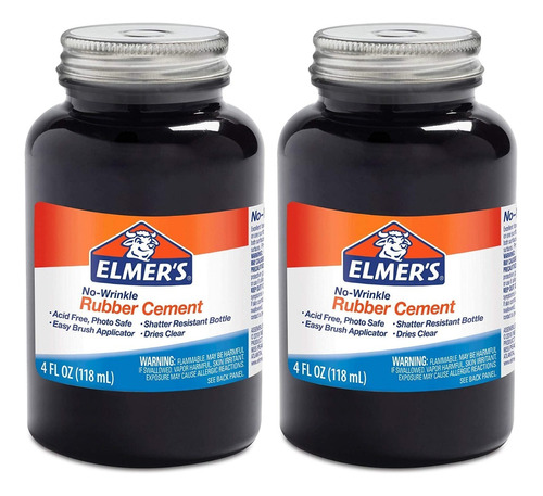 Elmer's Rubber Cement No Wrinkle 118 Paquete De 2 Color CaféPegamento Cemento de goma Elmer's Rubber Cement color café de 200g no tóxico - Pack de 2 unidades