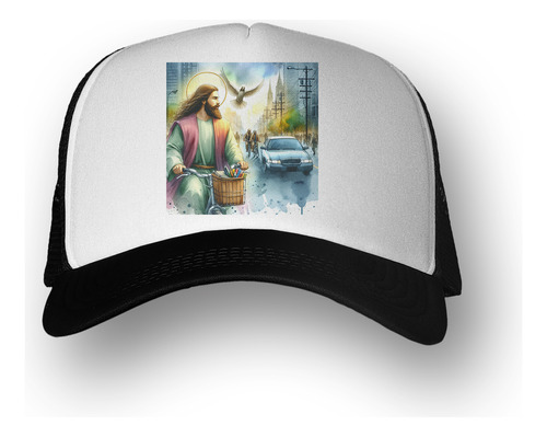 Gorra  Jesus En Bici Ciudad Paloma Acuarela