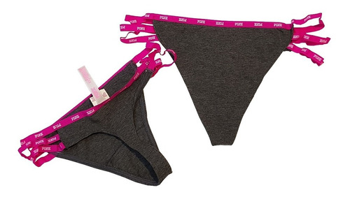 Bombacha Tanga Victoria´s Secret Pink Gris Oscura - Original