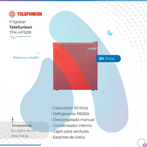 Heladera Frigobar Telefunken 50 Litros Rojo Tfk-hf50-r - imagen 7