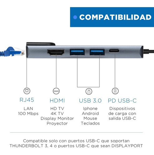 Imagen 6 de 11 de Hub Adaptador Usb Tipo C 5 En 1 Linkon Rj45 Para Mac Windows