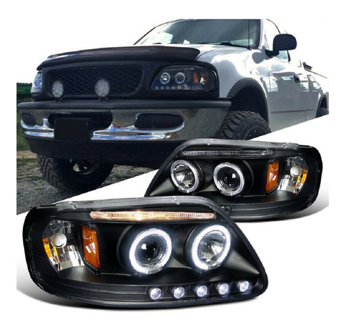 Ford F150 Lobo 1997 - 2003 Juego Faros Con Ojo De Angel Negr