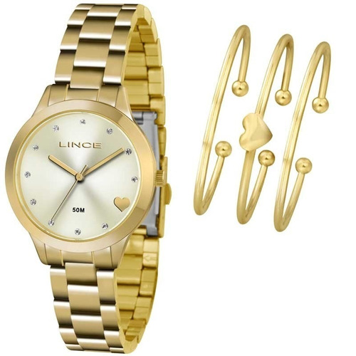 Relógio Lince Feminino Dourado - Lrg4450l C1kx + 3 Pulseiras
