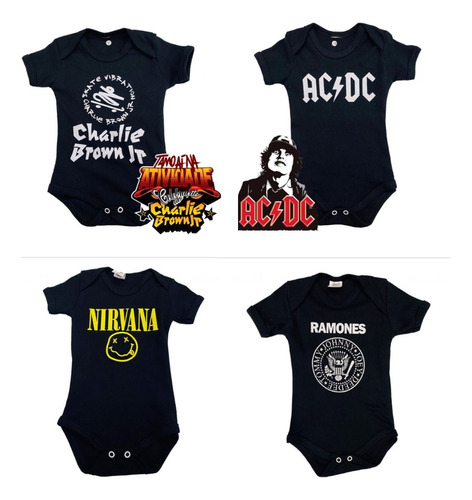 Kit Body Infantil Bebê Temático Bandas De Rock 4 Unidades- G