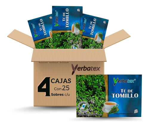 Pack 4 Té De Tomillo Con 25 Sobres C/u Yerbatex