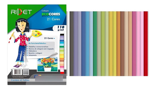 Bloco Ecocores Ridet A4+ 110g 23x32cm 42 Folhas 21 Cores
