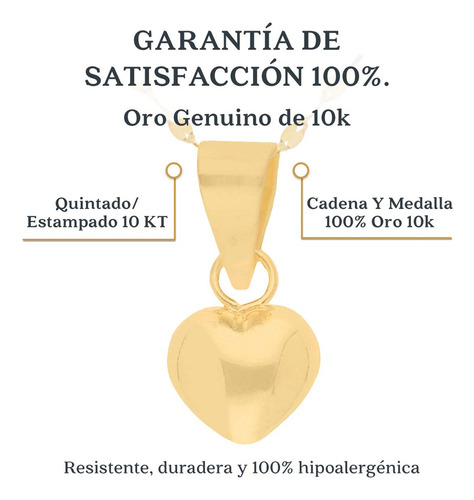 Dije Medalla Cadena Gargantilla Mujer Dama Corazón Oro 10k Mujer Cadena Italy Oro Puro 10 Kilates Regalo Novia Oro Joyería Fina Regalo Novia Medalla Oro Italiano Itlay 10k Italiana Grano De Café 10k Amarillo