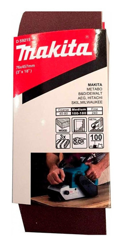 Lija De Banda 3×18'' 3 Pzs G100 Madera-metal D-59215 Makita