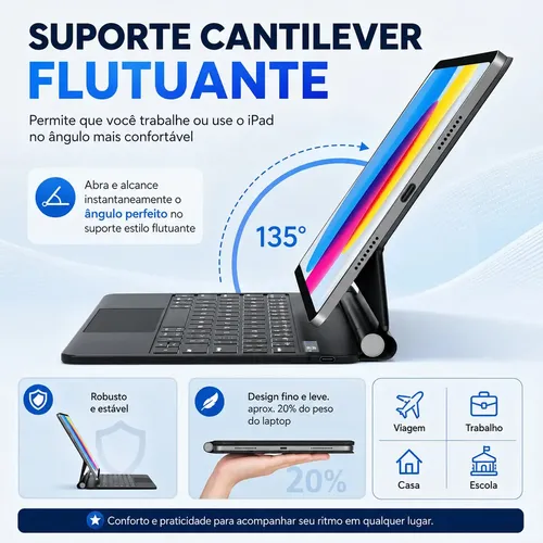 Teclado Sem Fio Bettdow A1931 Preto Compatível iPad 10th e 11th