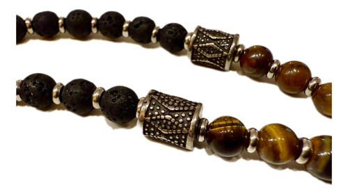 Collar Piedras Volcánicas Naturales Dije Acero Quirúrgico Negro