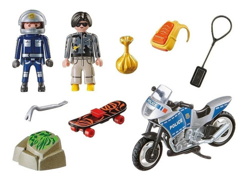 Imagen 3 de 7 de Playmobil Policia Persecucion Ladron Moto Starter Pack 70502