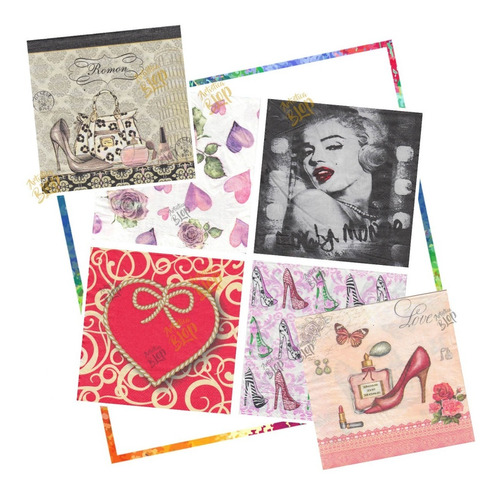 Pack Servilleta Decoupage Mujer Corazones Romanticos Zapatos