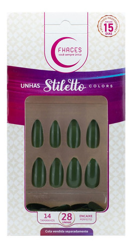 Fhaces Unhas Stilleto Colors Verde Militar 28 Uni 