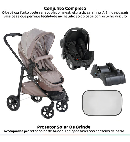 Carrinho Passeio + Cadeirinha Auto + Base + Protetor Solar Cor Chocolate Cor do chassi Preto
