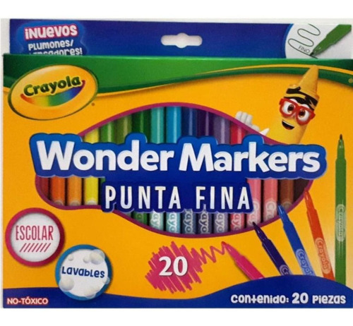 20 Plumones Escolar Punta Fina Wonder Marker Lavable Crayola