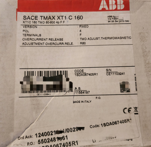 Interruptor Automatico Moldeado 4p 80a Xt1c 160 1sda067405r1