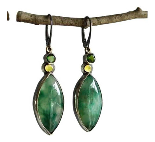 Aretes Caravanas Colgantes Con Gema Gotas Verde