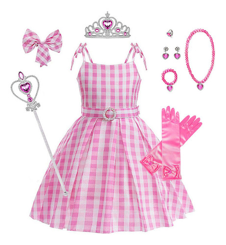 Cosplay Barbie Conjunto De Falda A Cuadros Rosa Para Niños