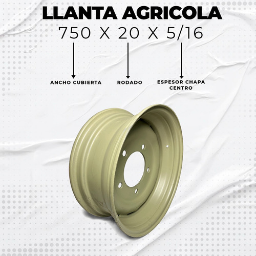 Llanta Agrícola 750 X 20 X 5/16 - Trailers Acoplados Ø 150mm Antióxido