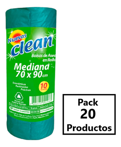 Bolsa Aseo Clean 70x90 Cm 10 Un (pack 20 Productos)