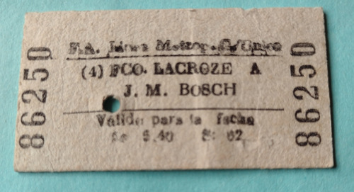 Boleto Ferrocarril Urquiza De Estación Lacroze A Bosch