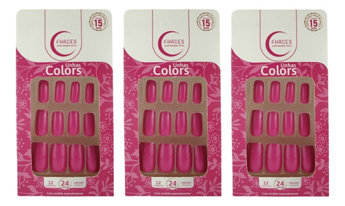 Unhas Postiças Fhaces Colors Rosa Fucsia U3090 - Kit C/3un