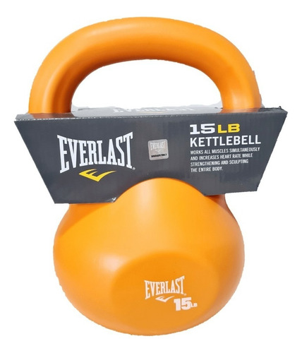 Kettlebell Everlast 15lbs Pesa Rusa Sentadillas Swing Color Orange Light