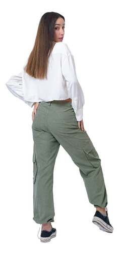 Pantalón Mujer Cargo Cómodo Con Elástico Y Presillas
